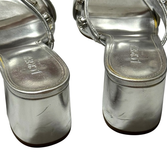 J. Crew Silver Jeweled Mule Sandals Embellished Cocktail Wedding Heels 9 - Picture 5 of 7